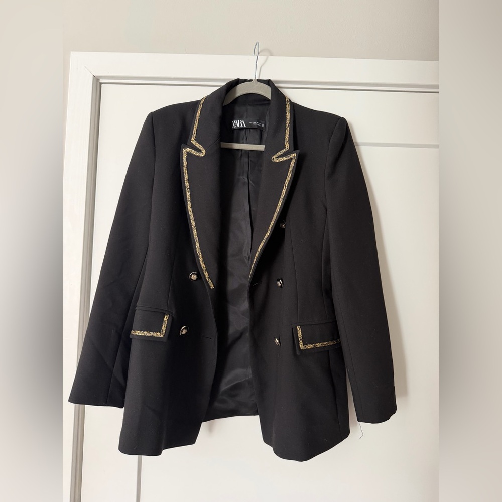Zara black blazer with gold trim. Worn Twice!